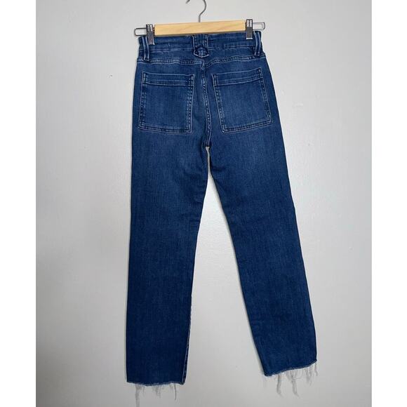 FRAME Le High Straight Trapunto Aurora Patch Pocket Jeans Raw Hem Size 25 - Picture 8 of 8